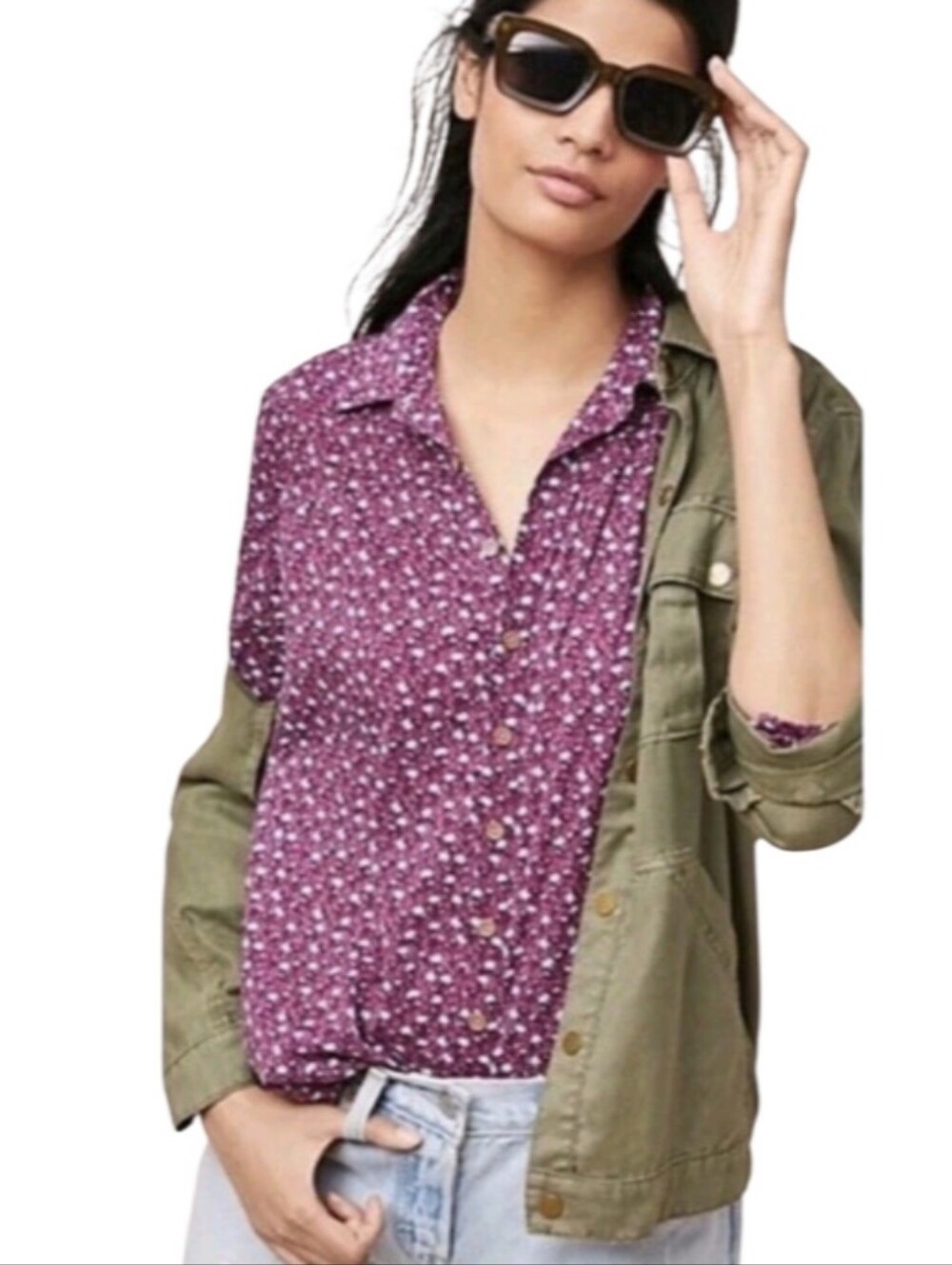 Anthropologie Maeve Calico Plum Floral Button-Down Shirt